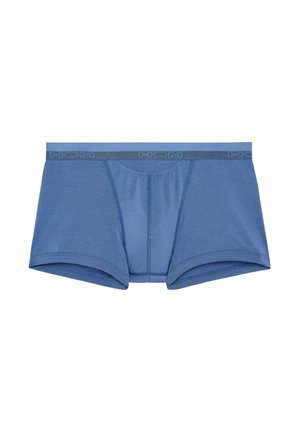 Blauwe boxershorts gemaakt van een zacht, rekbaar materiaal. Voorzien van een donkerblauwe merkband en een aansluitende pasvorm met een voorgevormd zakje.