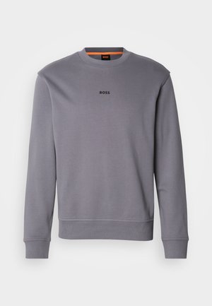 Grauer Sweatshirt aus Baumwolle mit rundem Halsausschnitt, gerippten Bündchen und Saum, mit kleinem "BOSS"-Logo auf der Vorderseite.