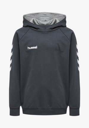 Felpa con cappuccio grigio scuro, con un rivestimento grigio chiaro, dotata di un logo frontale e strisce bianche sulle maniche. Realizzata in tessuto morbido con una vestibilità rilassata.