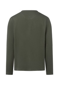Lange mouw shirt in olijfgroen, met een textuur stof en een ronde hals. Eenvoudig ontwerp, zonder zichtbare patronen of accenten.