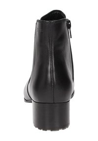 Schwarze Leder-Ankle-Boots mit einem Reißverschluss, runder Zehenform und einem stabilen Absatz. Sie verfügen über ein elegantes Design mit einer glatten Textur und Steppdetails.
