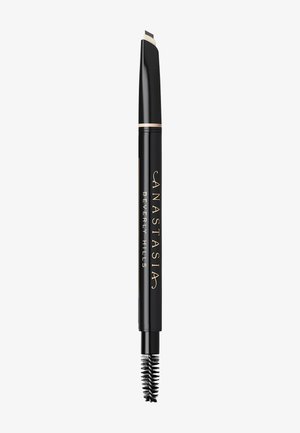 Crayon à sourcils noir avec pointe biseautée et brosse spoolie, étiqueté Anastasia Beverly Hills, sur fond blanc.