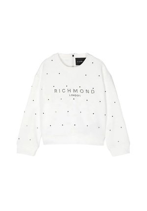 Felpa bianca con scollo a V, chiusura con zip e dettagli testurizzati con borchie nere. "RICHMOND LONDON" in lettere borchiate sul davanti.