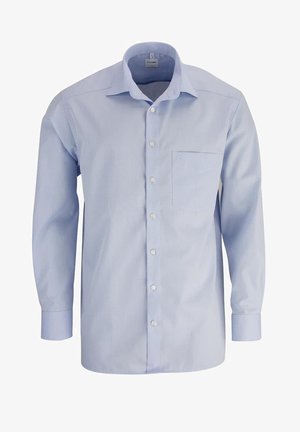 Lichtblauw overhemden met lange mouwen, gemaakt van een katoenmix, met een enkele borstzak, klassieke kraag, sluiting met knopen aan de voorkant en een subtiele textuur.