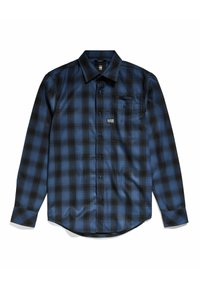Blauwe en zwarte geruite shirt, slim fit, lange mouwen, knoopsluiting, borstzak met label, gladde textuur, afgeronde zoom.