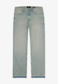 Ljusblå denimjeans med rak passform, med subtila urtvålningar, fem fickor och rå kantdetalj vid ärmslut.