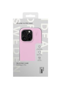 Silikone telefonskal i bubblegum pink, designet til iPhone 16 Pro Max. Har en glat overflade og en beskyttende konstruktion med drop test certificering.