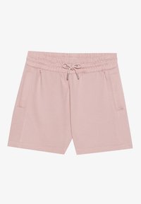 Shorts décontractés rose clair avec taille élastique et cordon noué, dotés de poches latérales et d'une coupe ample.
