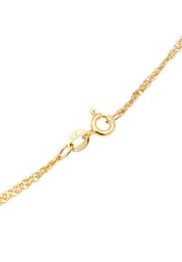Goudkleurige kettinghalsband met een delicate vormgeving, voorzien van een ronde karabijnsluitingen en een 925-stempel die aangeeft dat het van sterling zilver is.