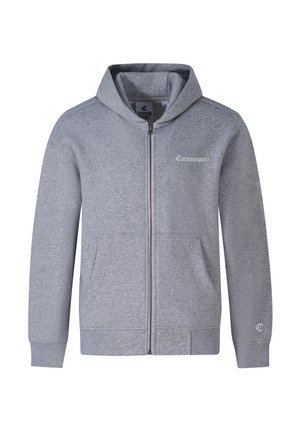 Grey zip-up hoodie made of soft fabric. Features a hood, ribbed cuffs, and two front pockets. "Cordon Sport" logo in white on the chest.