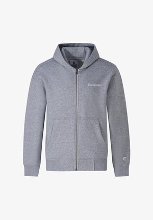 Grauer Kapuzenpullover mit Reißverschluss aus weichem Stoff. Verfügt über eine Kapuze, gerippte Bündchen und zwei Fronttaschen. "Cordon Sport" Logo in Weiß auf der Brust.