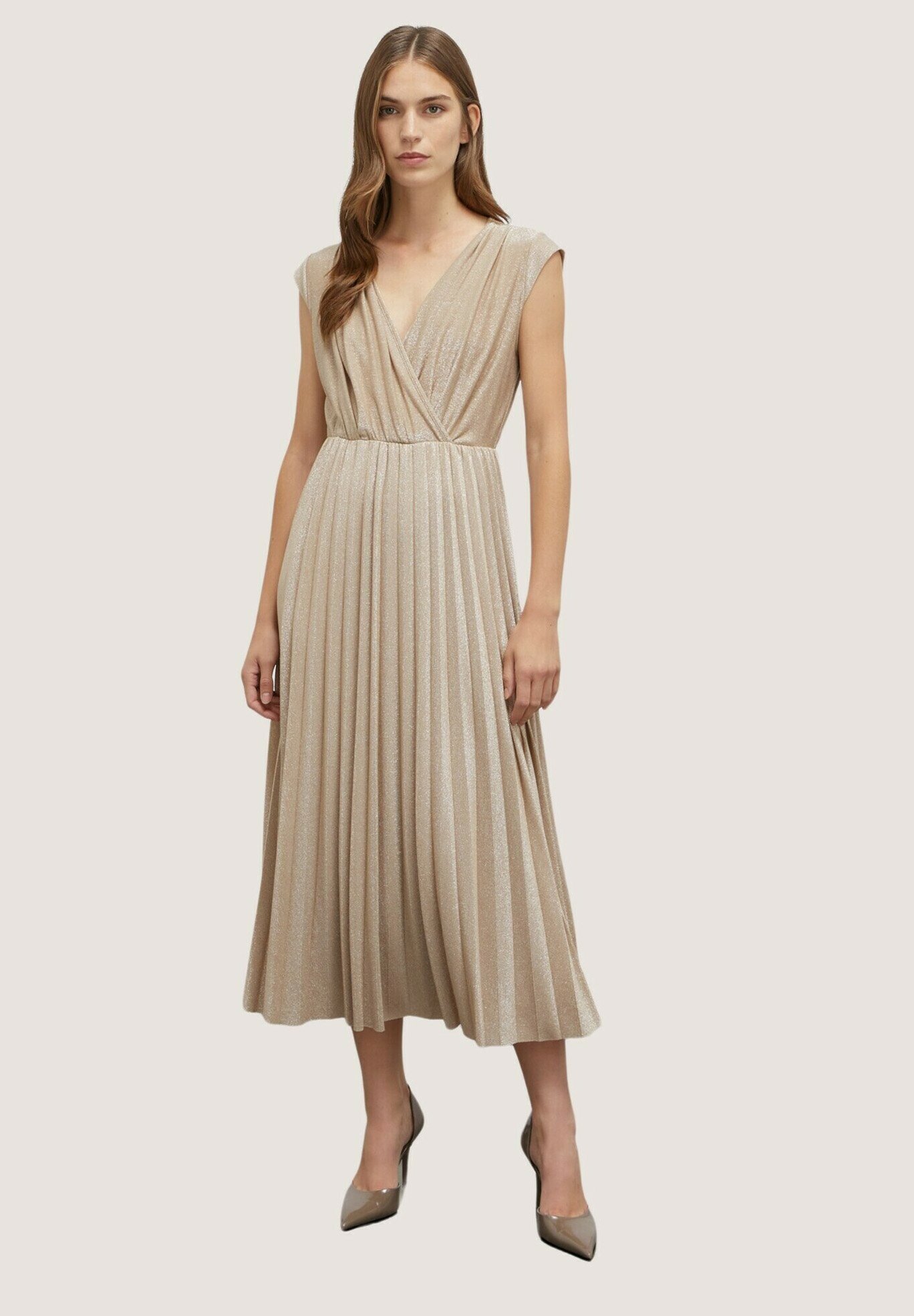 Gonna Plissettata Vestito Oro Plissettato Motivi MIDI CON PLISSÉ