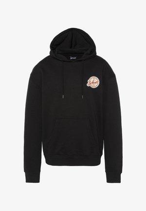 Felpa nera con cappuccio, tasca frontale, cappuccio con coulisse regolabile e logo circolare ricamato sul petto a sinistra. Realizzata in tessuto morbido e resistente.