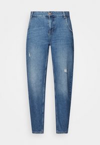 Modré džíny z denimu s rovný střih, s mírným opotřebením a zapínáním na knoflík, s klasickým designem pěti kapes.