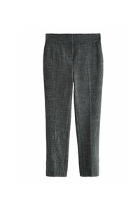 Grå mønstrede bukser med en slim fit, der har et subtilt ternet design, flad forside og cropped længde. Blødt tekstureret stof.
