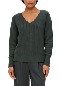 s.Oliver MIT V-AUSSCHNITT - Strickpullover - olivgrün
