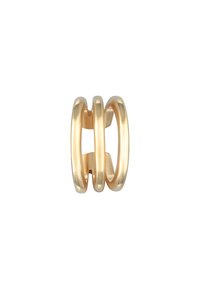 Guldmetalring med tre sammenkoblede bånd i en glat, poleret finish og et afrundet design.