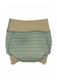 Pannolino da nuoto in beige e turchese chiaro con strisce orizzontali. Materiale morbido e elastico; design senza cuciture; vita elastica per il comfort.
