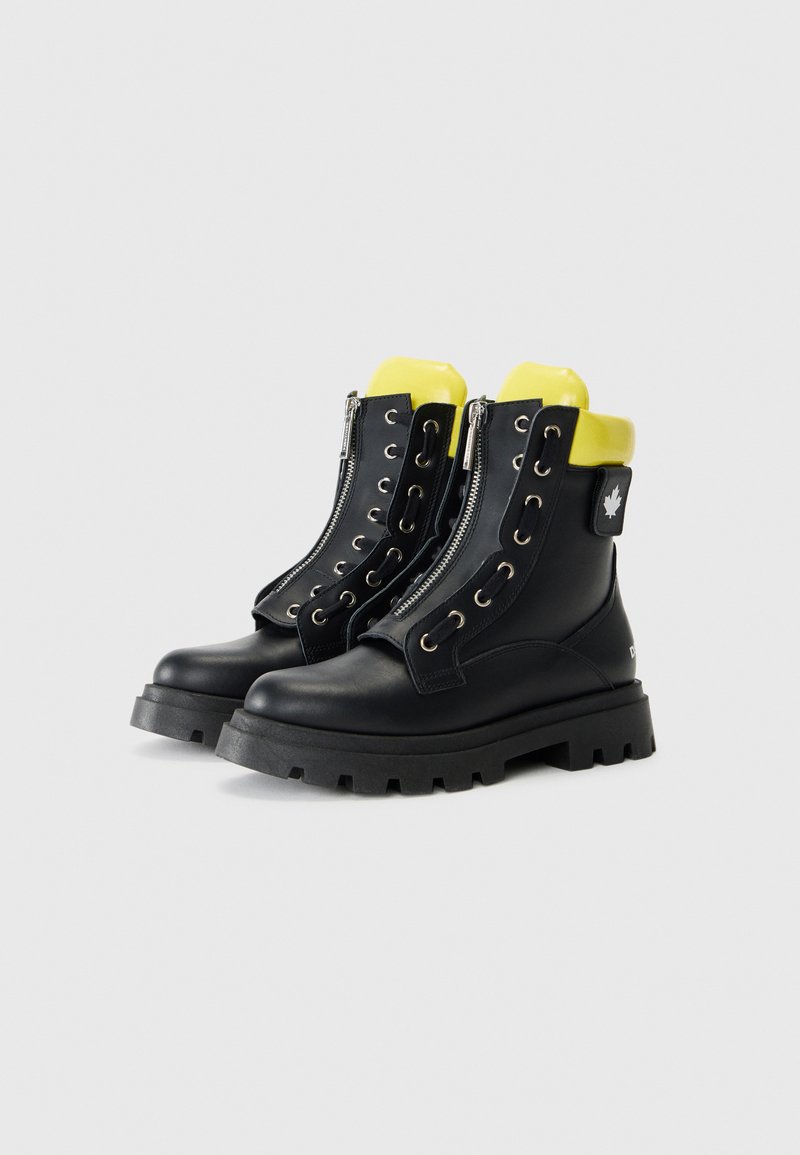 DSQUARED2 Black Leather Wingtip Boots with Tan Sole and Gold Yellow Laces Dsquared2 mens boots - Gem main image 4