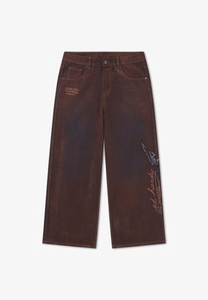 Ed Hardy, WOMENS SIGNATURE EAGLE VELVET FLOCKED XXTRA JEANS - Pantalon classique - brown