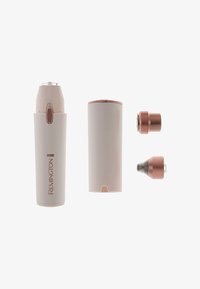 Remington verzorgingsapparaat in lichtroze met roségouden accenten; inclusief hoofdunit, een hoes en twee verstelbare koppen voor verschillende trimdoeleinden.