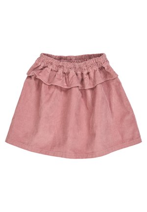 Roze corduroy rok met een gerimpelde tailleband, voorzien van een verticale ribbeltextuur en een uitlopende vorm.