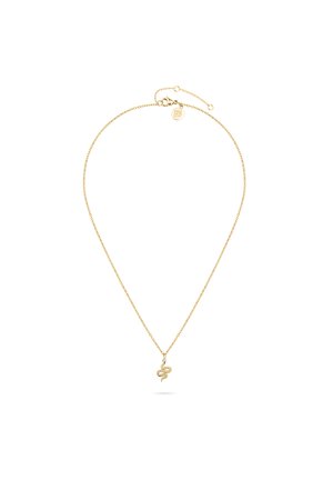 Gold chain necklace featuring a snake pendant with intricate detail, fine links, and an adjustable clasp for length variation.