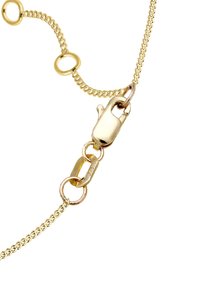 Goldene Kette mit runden Gliedern, strukturiertem Oberflächenfinish und einem Karabinerverschluss. Umfasst eine verstellbare Länge mit Akzentringen.