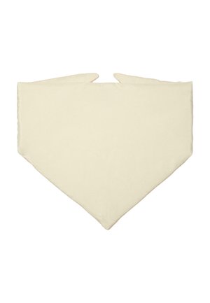 Cotton triangular scarf in creamy beige, featuring a smooth texture and rounded tips, designed for versatile styling and ease of wear.