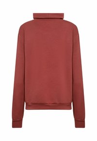 Rode pullover sweatshirt met een hoge nek, lange mouwen en geribbelde manchetten. Gemaakt van een zachte stof met een gladde textuur.