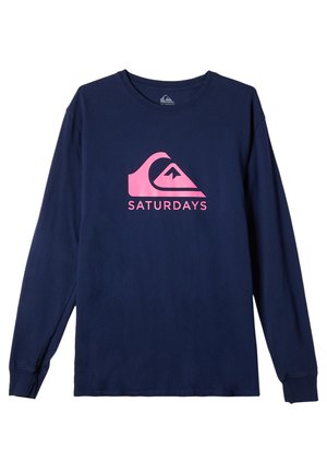 Navy long-sleeve t-shirt made of cotton, featuring a large pink wave logo and the word "SATURDAYS" below it. Smooth texture, regular fit.