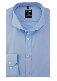 Lys blå, super slim fit skjorte laget av glatt stoff, med spredt krage, stolpe foran med knapper, og justerbar mansjett med knapper.