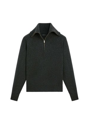 Massimo Dutti, WIDE COLLAR ZIP-UP KNIT SWEATER - Pullover - dark grey