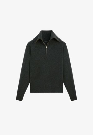 Massimo Dutti, WIDE COLLAR ZIP-UP KNIT SWEATER - Pullover - dark grey