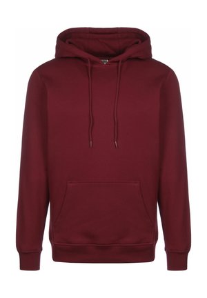 Bordeauxfarvet hoodie med en kængurulomme, justerbar snoretræk i hætten, ribbede manchetter og kant. Blødt stof med en glat overflade.