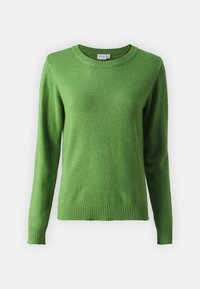 Grüner gestrickter Pullover mit Rundhalsausschnitt, langen Ärmeln sowie gerippten Bündchen und Saum. Weiche Textur mit einfarbigem Finish.