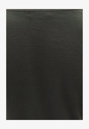 Mustaa ribattu kangasta, jossa on sileä pinta ja istuva muotoilu. Materiaalissa kulkee pystysuoria viivoja. Yksinkertainen ja tyylikäs viimeistely.