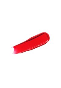 Campione di prodotto liquido rosso con finitura lucida, texture liscia e forma lunga e affusolata. Sfondo bianco semplice.