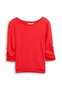 Rode sweatshirt met driekwartmouwen, een ronde halslijn en een geraffineerd detail bij de mouwen. Gemaakt van een zachte, rekbare stof.