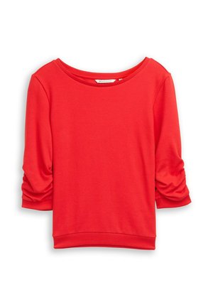 Rode sweatshirt met driekwartmouwen, een ronde halslijn en een geraffineerd detail bij de mouwen. Gemaakt van een zachte, rekbare stof.