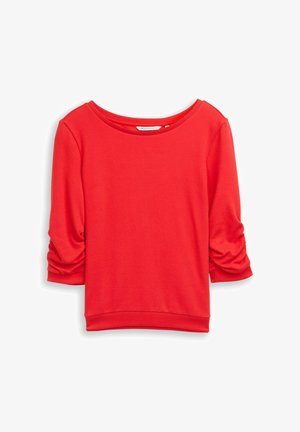 Rode sweatshirt met driekwartmouwen, een ronde halslijn en een geraffineerd detail bij de mouwen. Gemaakt van een zachte, rekbare stof.