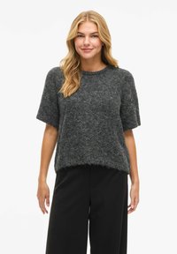 VILA VIMARLEY KURZARMELIGER - Lihtne T-särk - dark grey melange