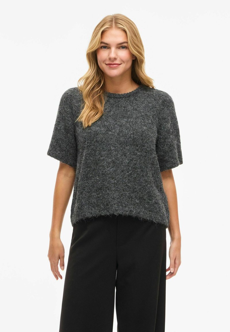 VILA VIMARLEY KURZARMELIGER - Lihtne T-särk - dark grey melange