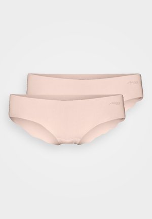 Two pairs of seamless, light beige underwear with a smooth, soft texture. Features a wide waistband and subtle logo detail.