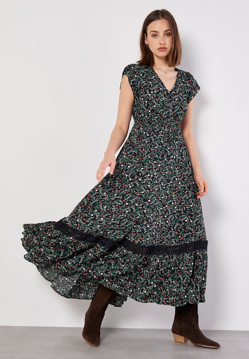 apricot dianthus lace insert maxi dress Rihoas Lace Tunic Maxi Dresses for Women, Apricot / M