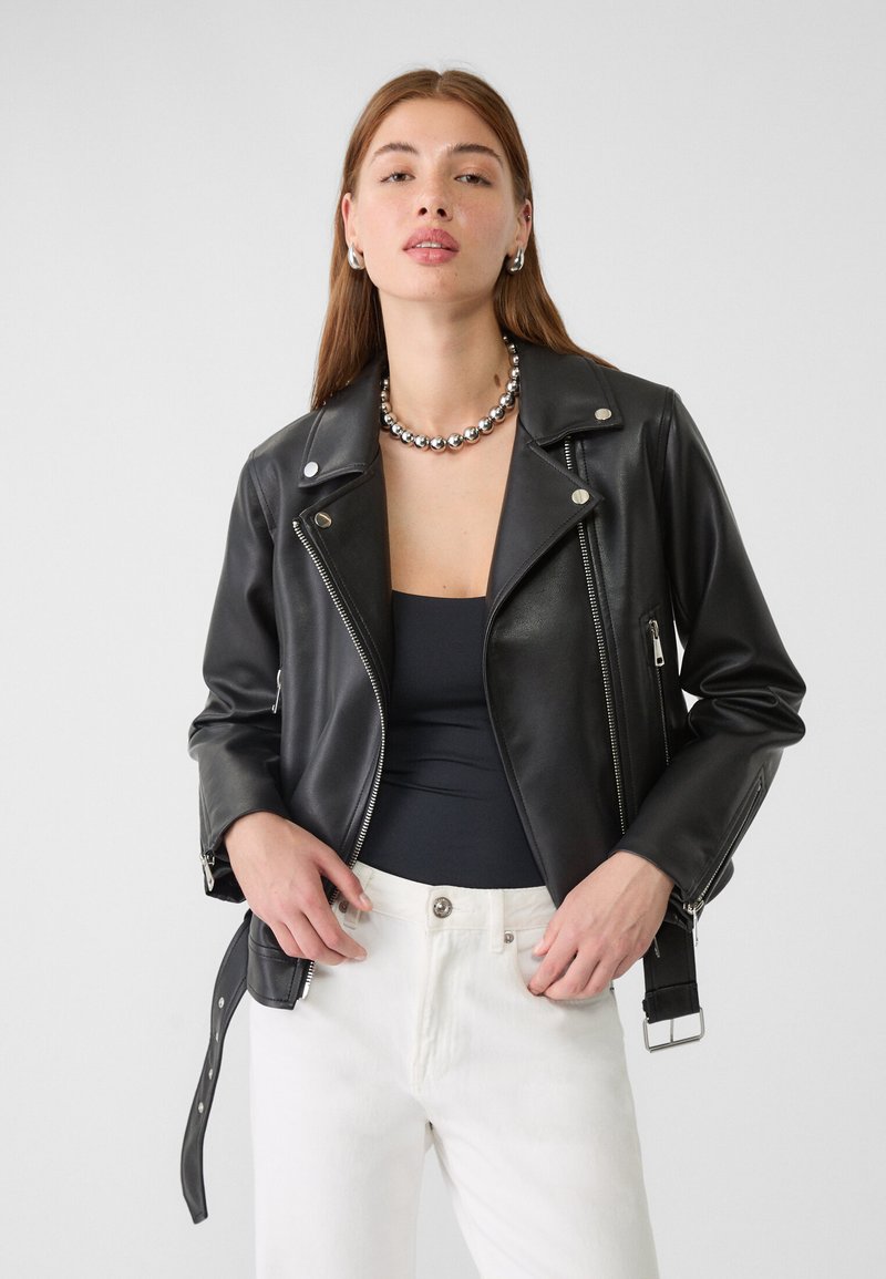 Stradivarius - BIKER - Veste en similicuir - black, Agrandir