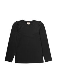 Svart långärmad skjorta i slät tyg, med rund halsringning och subtila puffdetaljer vid axlarna.