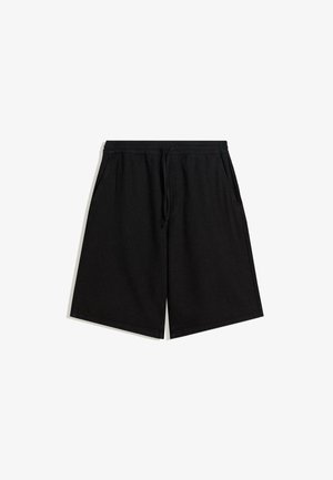 Zwarte katoenen shorts met een elastische tailleband en trekkoord, uitgerust met twee zijzakken en een rechte snit.