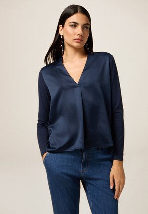 CON SCOLLO A V - Bluse - blu