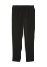 Sorte bukser med elastisk talje, slim fit og glat tekstur. Har en flæse detalje øverst for ekstra design.